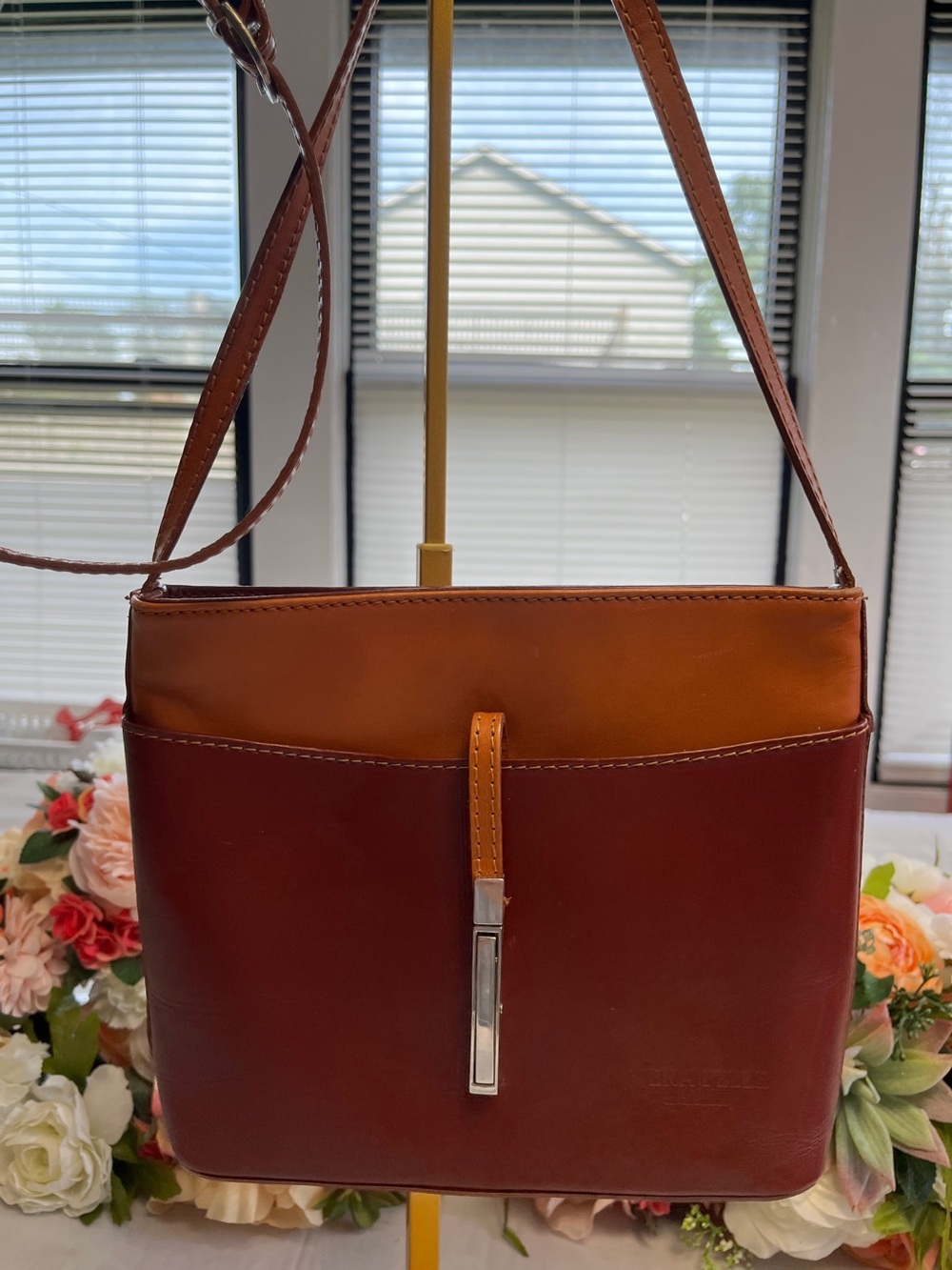 Vera Pelle Genuine Leather Italian Crossbody Shoulder Bag Brown